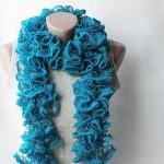 Turquoise Knit Scarf Chunky Azure Blue Winter..