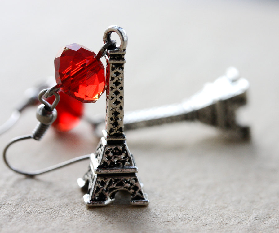 Eiffel Tower Earrings - Paris France Scarlet Red Crystal Romantic Paris Romance