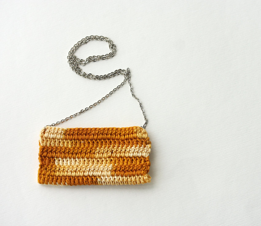 Crochet Necklace Batik Necklace Orange Mustard Harvest Gold Autumn Fall Fashion