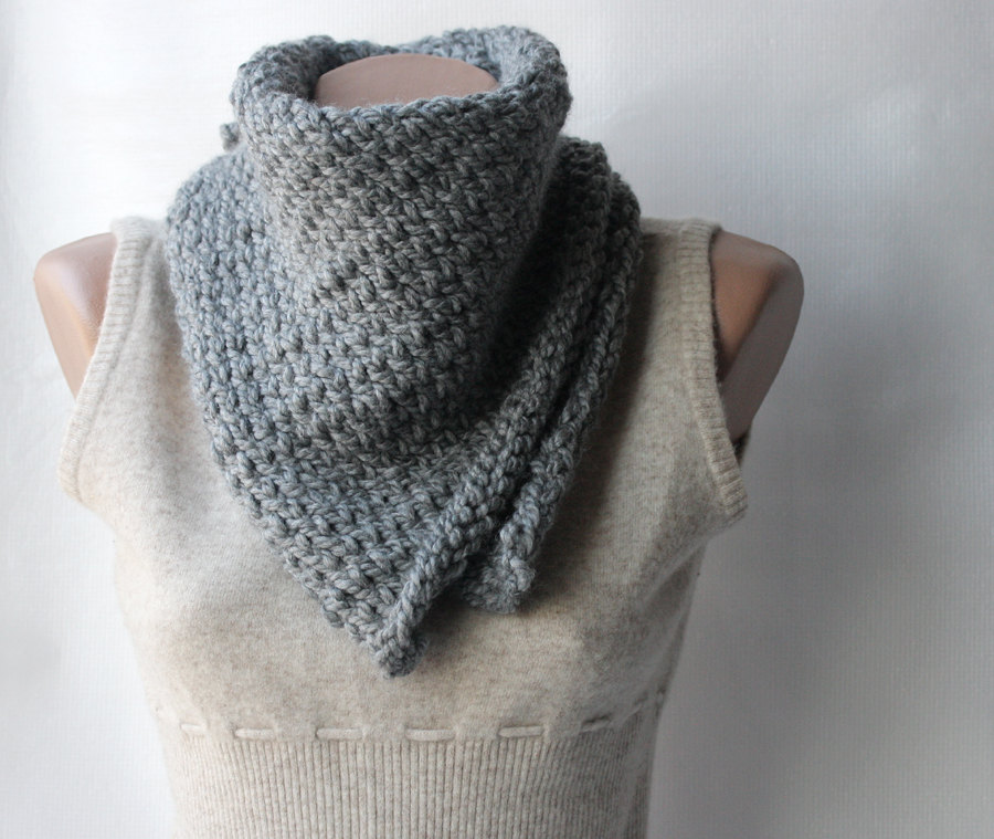 Knit Cowl Scarf Grey Wool Blend Neckwarmer Winter Fashion - Rustic Country Western