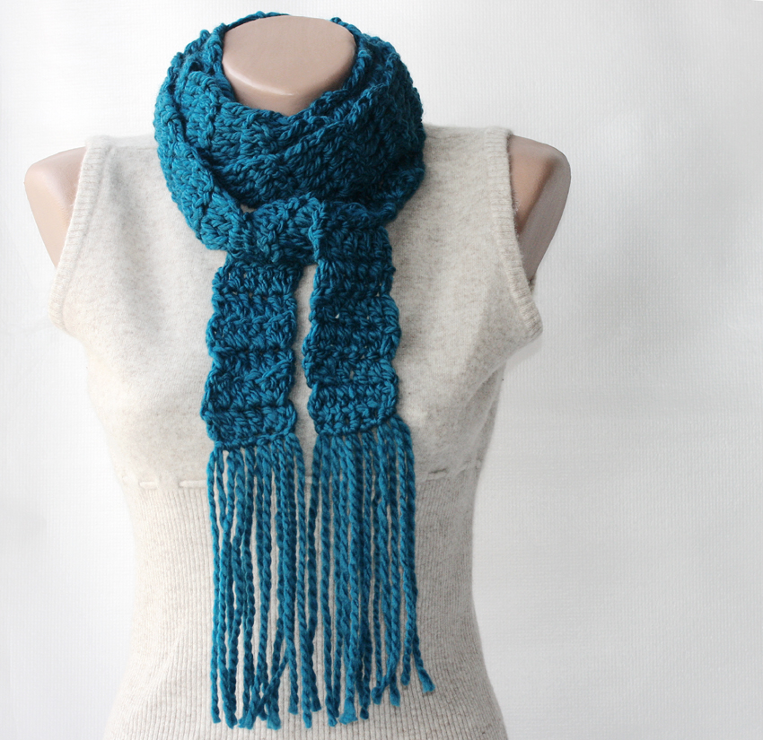 Teal Crochet Scarf Wool Blend Long Scarf Deep Teal Winter Accesories on ...
