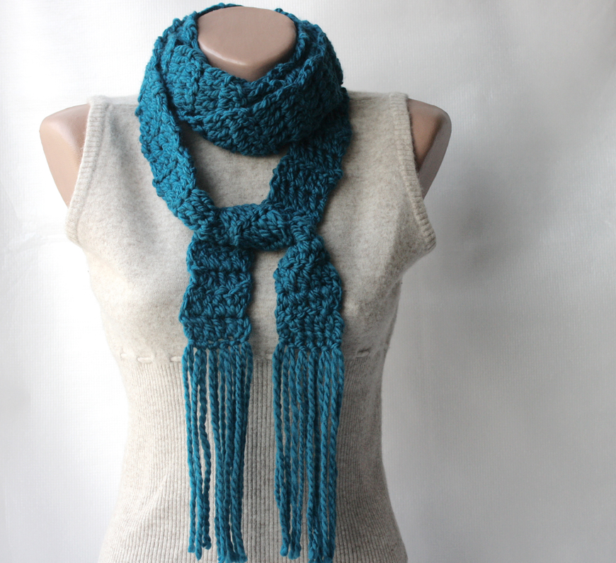 Teal Crochet Scarf Wool Blend Long Scarf Deep Teal Winter Accesories on ...