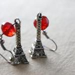 Eiffel Tower Earrings - Paris France Scarlet Red..