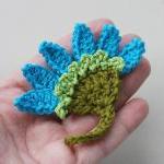 Crochet Flower Applique Aster Dark Turquoise Blue..