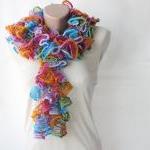 Knit Frilly Scarf Rainbow Colors