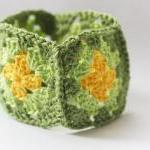 Crochet Bracelet Fiber Bangle Cuff Granny Square..