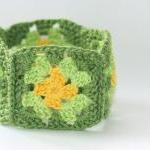 Crochet Bracelet Fiber Bangle Cuff Granny Square..