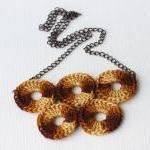 Crochet Necklace Brown Rust Yellow Marbled Olympic..