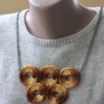 Crochet Necklace Brown Rust Yellow Marbled Olympic..
