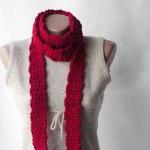 Red Crochet Scarf Wool Blend Crochet Long Scarf..