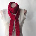 Red Crochet Scarf Wool Blend Crochet Long Scarf..