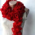 Red Knit Scarf Scarlet Dark Lipstick Red Winter..