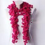 Magenta Crochet Scarf - Chunky Curly Mulberry..