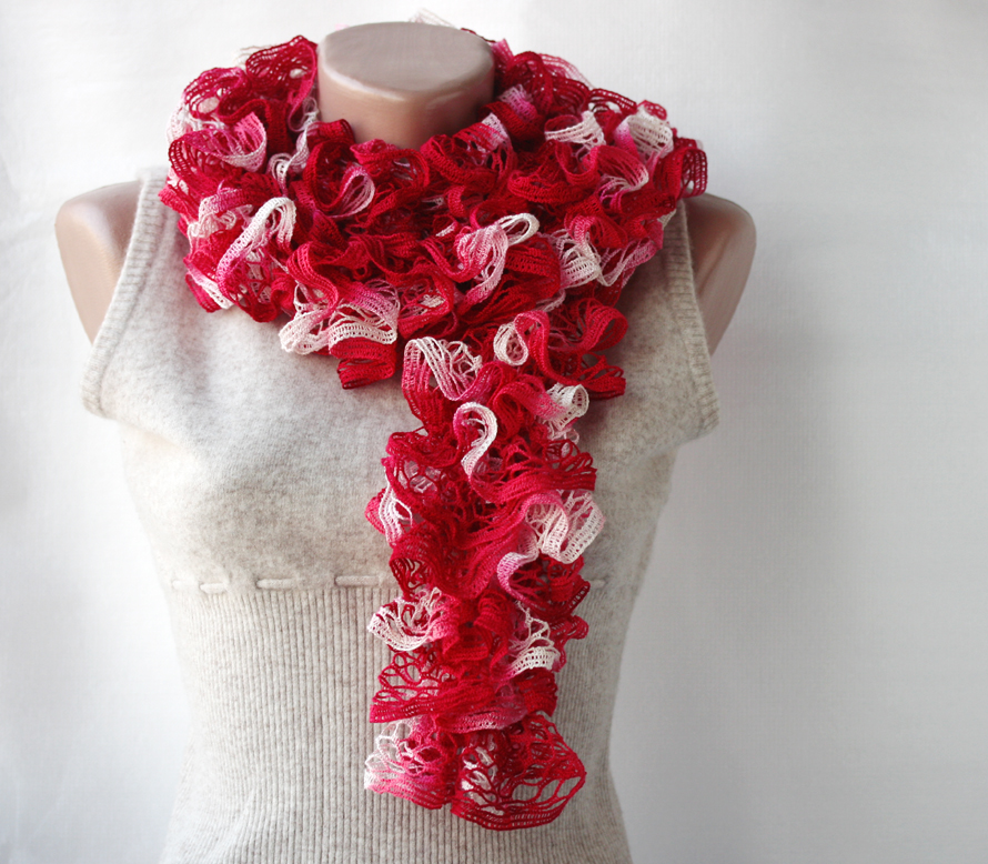 Red Knit Scarf Carmine Red Winter Accessories Romantic Gift on Luulla