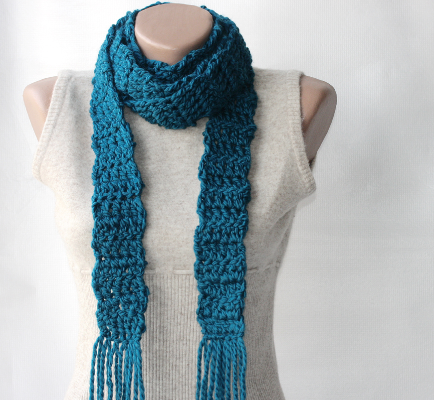 Teal Crochet Scarf Wool Blend Long Scarf Deep Teal Winter Accesories on ...